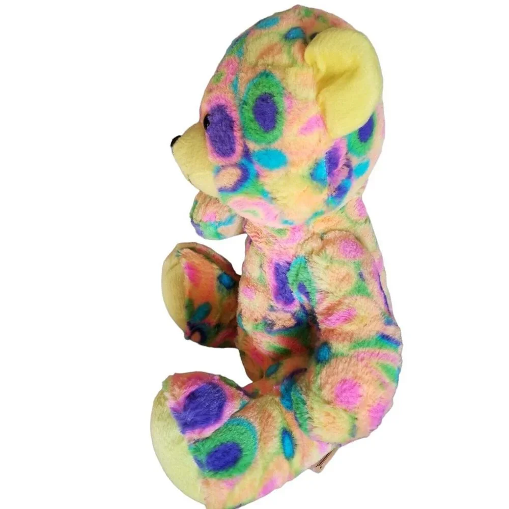 Kellytoy Plush Rainbow Teddy Bear Stuffed Animal Toy Groovy Hippy Colorful 2015